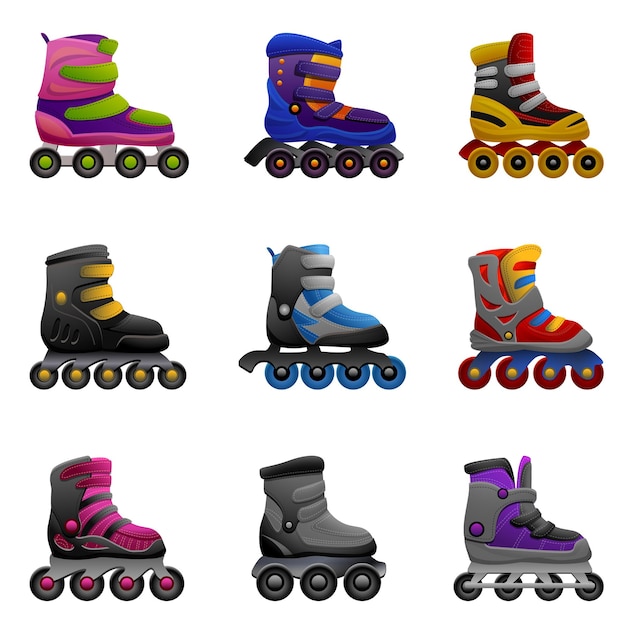 Inline skates icons set cartoon vector. Inline activity