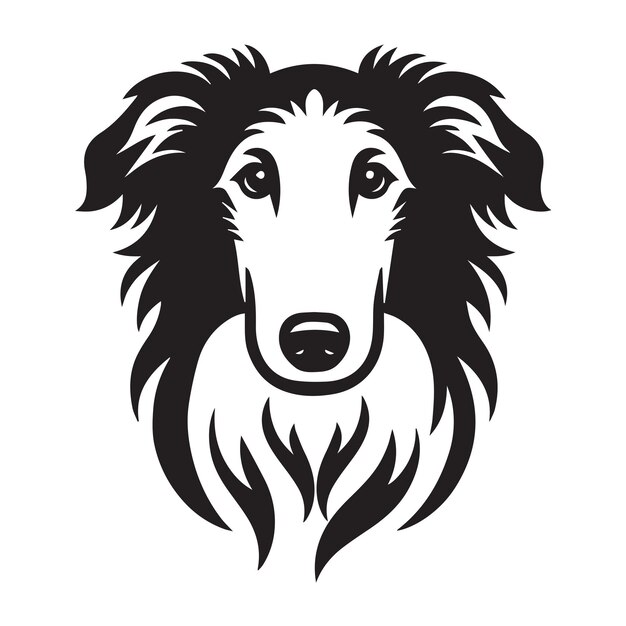 Vector innocent borzoi dog face vector illustration in black and white