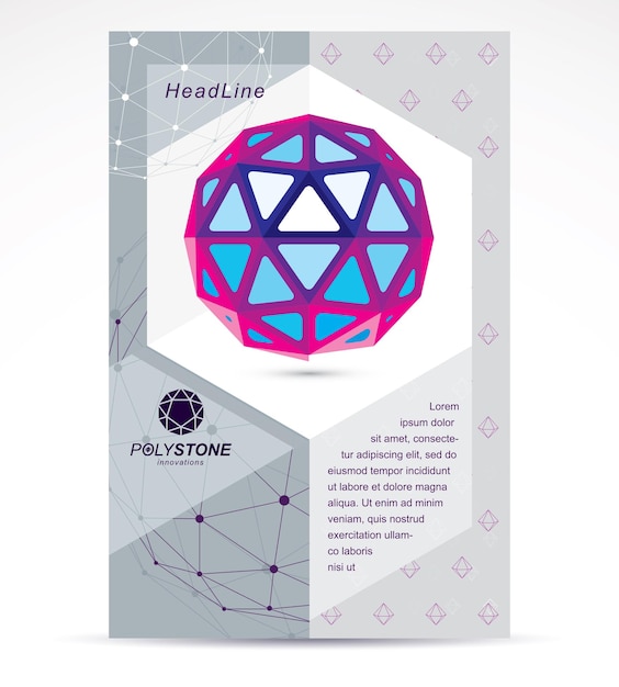 Innovation technologies company presentation flyer. Graphic vector illustration. Colorful abstract 3d mesh object, design element technology low poly template.