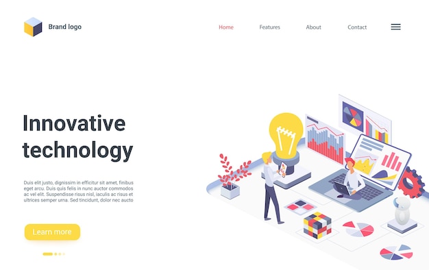 Innovative business teamwork technology isometric landing page