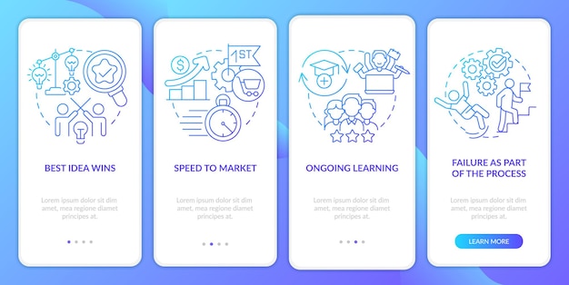 Innovative culture rules blue gradient onboarding mobile app screen