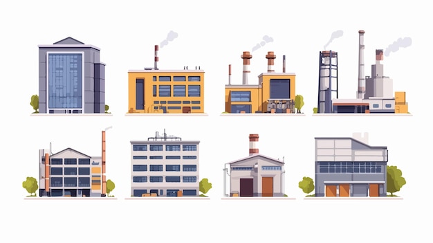 Vector innovative factory building designs for industrial projects