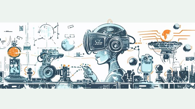 Vector innovative future technologies today mixed media handdrawn vector illustration