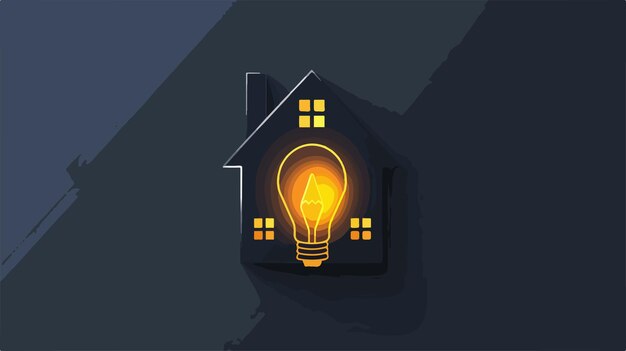 Vector innovative home icon inside light bulb on dark background