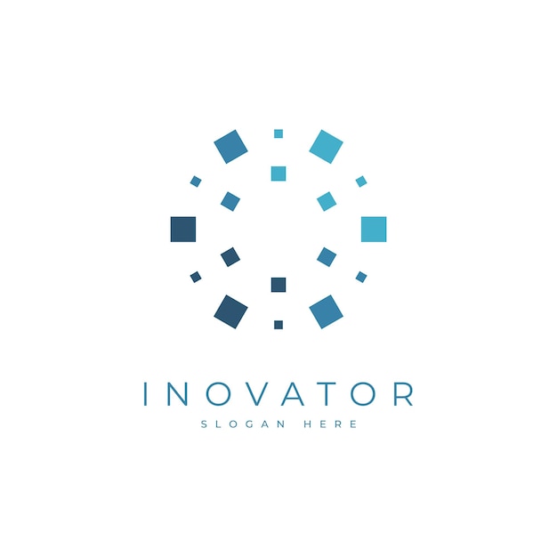 Innovator abstract box shape group stylish vector logo blue color