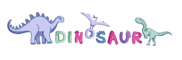 Vector the inscription dinosaur on a white background cute alphabet