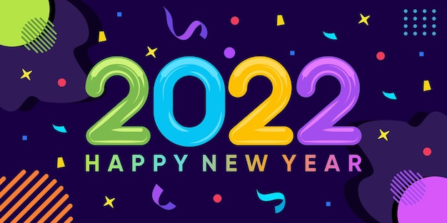 Inscription happy new year 2022 on background with exploding confetti. Vector Premium