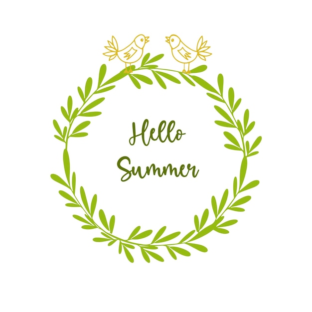 Inscription hello summer in a flower circle Vector illustration isolated on a white background