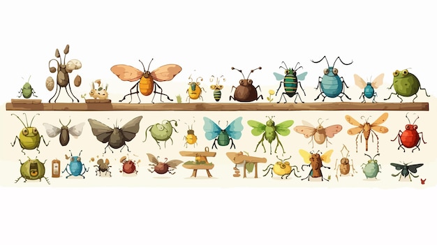 Vector insect illustration by wooden signs cart