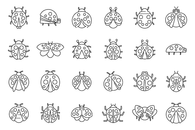 Insect ladybird icons set outline vector Child fly