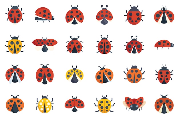 Insect ladybird icons set outline vector Child fly