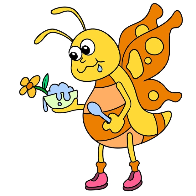 Insects are feeding on the nectar of flowers, doodle icon image. cartoon caharacter cute doodle draw