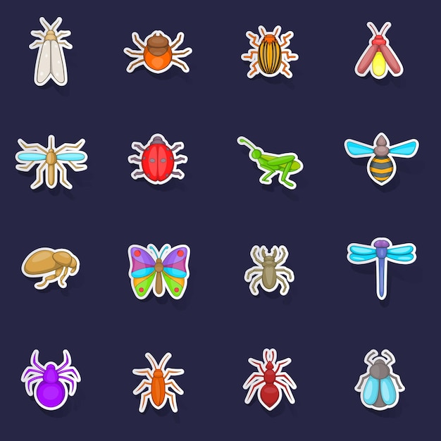 Insects icons set vector sticker