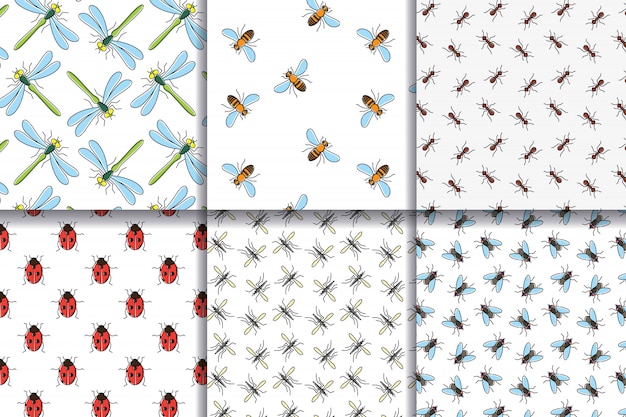 Insects seamless patterns collection.