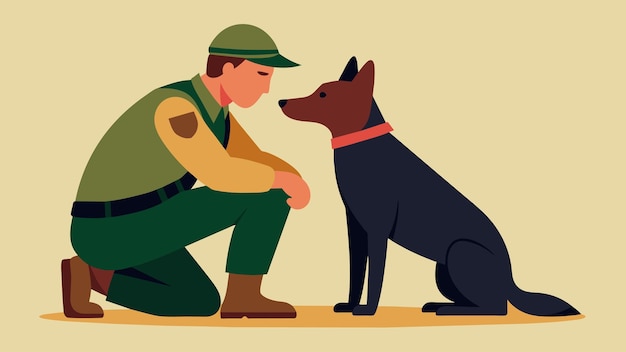 Inseparable companions an illustration of a soldier and their war dog sharing a moment of