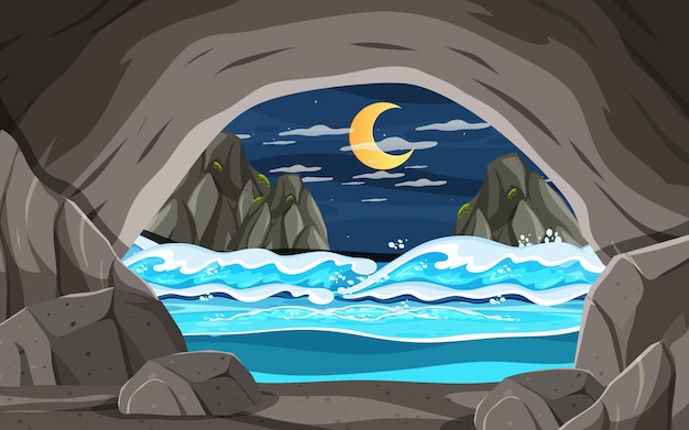 Inside cave landscape in cartoon style