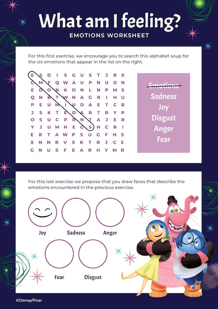 Vector inside out emotions worksheet