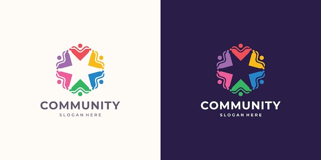 Inspiration community logo design colorful conceptsocial groupstars conceptpeople human together