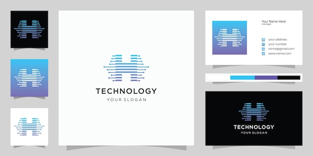 Inspiration logo initial letter h abstract with tech style and gradient color. business card template