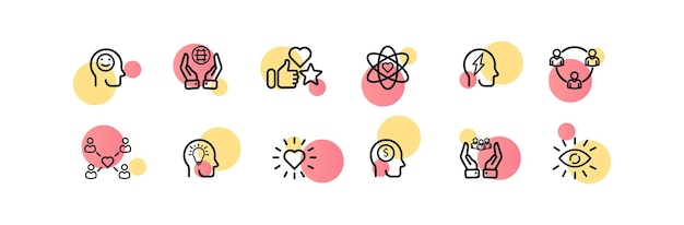 Inspiration set icon Mood behavior like heart love energy brain boost idea career business eye art Illumination concept Vector line icon for Business and Advertising