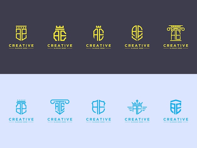 Inspirational flat logo design template for company from initial letter set logo icon ae