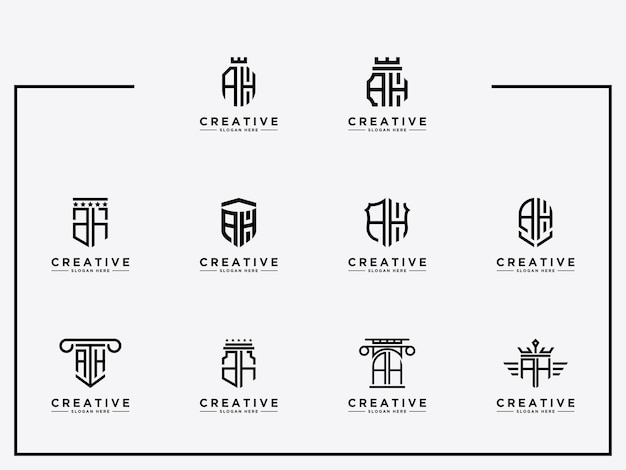 Inspirational flat logo design template for company from initial letter set logo icon ah