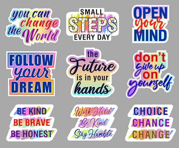 Inspirational Stickers Design Set Graphic Vector