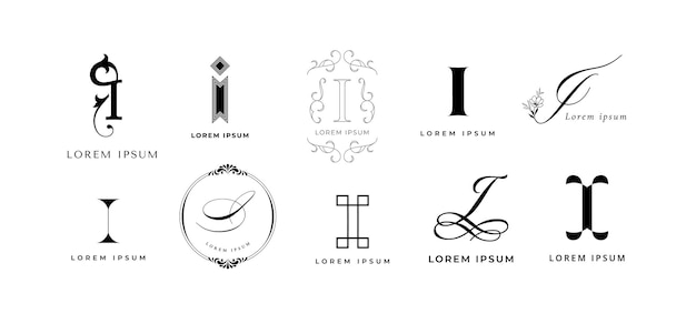 Inspiring I emblem Letter i monogram for invest company info or innovative idea branding template vector icon set