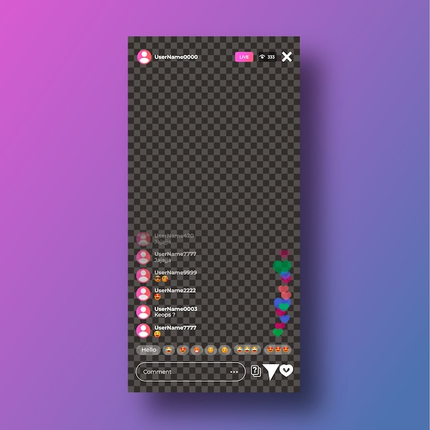 Vector instagram app live stream interface