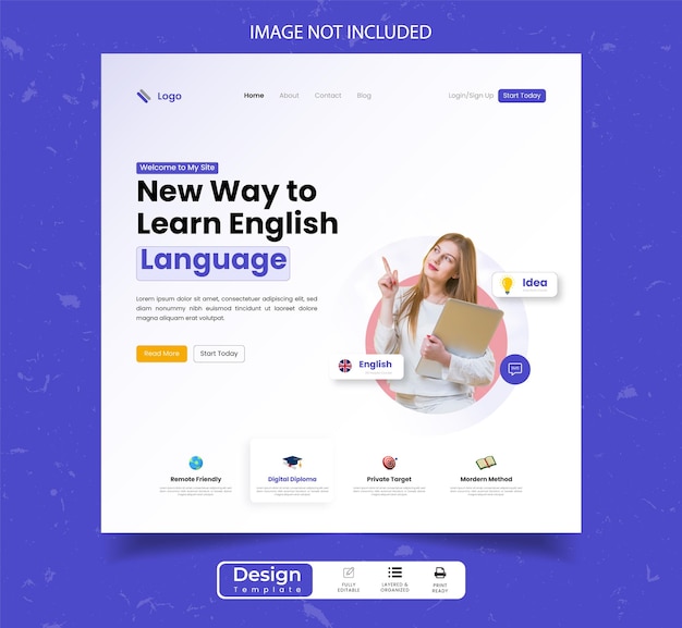 Instagram English school landing page design template