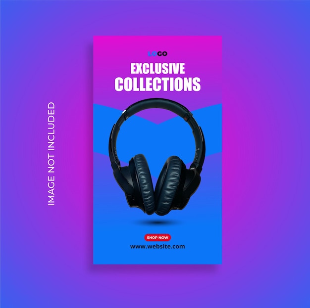 Instagram headphone product sale story and web banner flyer design template