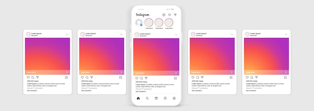 Instagram mockup app template screens for social media, pos template, banner, advertising.