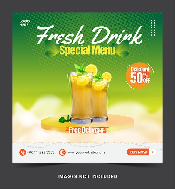 instagram post fresh drink template for  social media post advertising banner Premium Vector