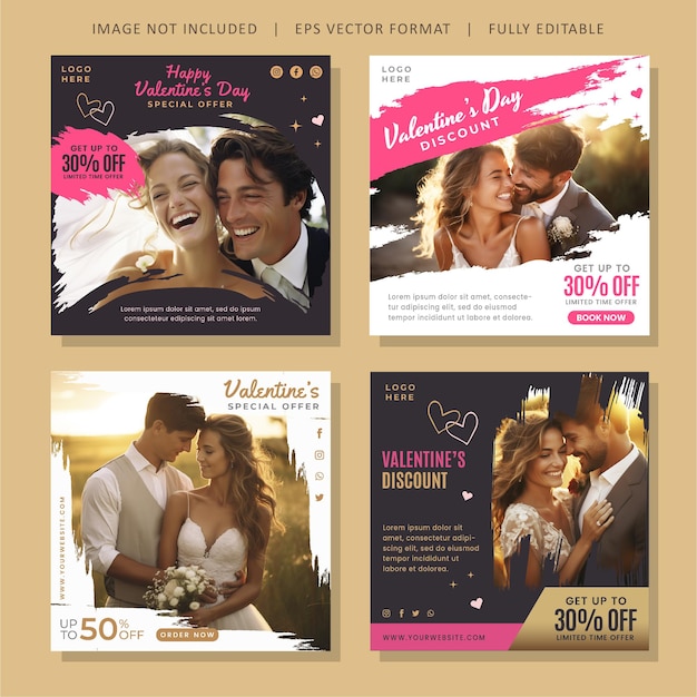 Instagram post template collection for 14 February Valentines Day Love Celebration