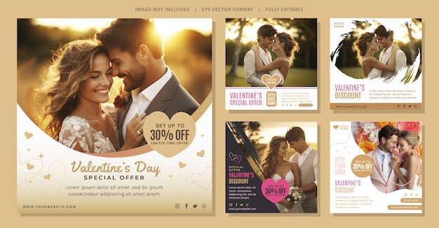 Instagram post template collection for 14 February Valentines Day Love Celebration