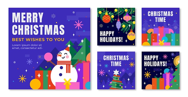 Vector instagram posts collection for christmas season celebration