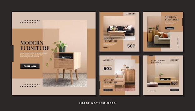 Vector instagram posts collection for home interior design with furniture