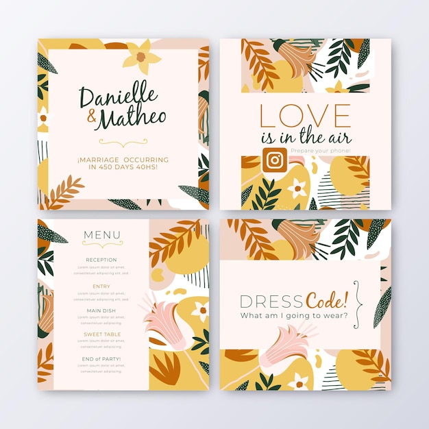 Instagram posts collection with leaves for wedding