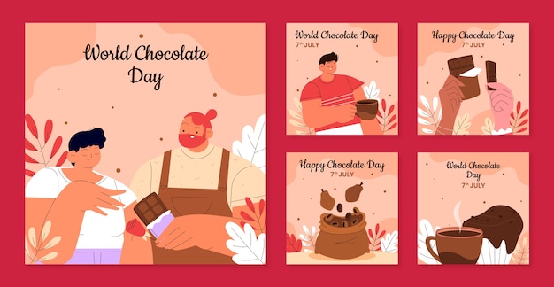 Vector instagram posts collection for world chocolate day