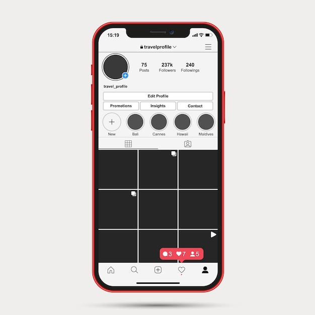 Vector instagram profile template ui ux app