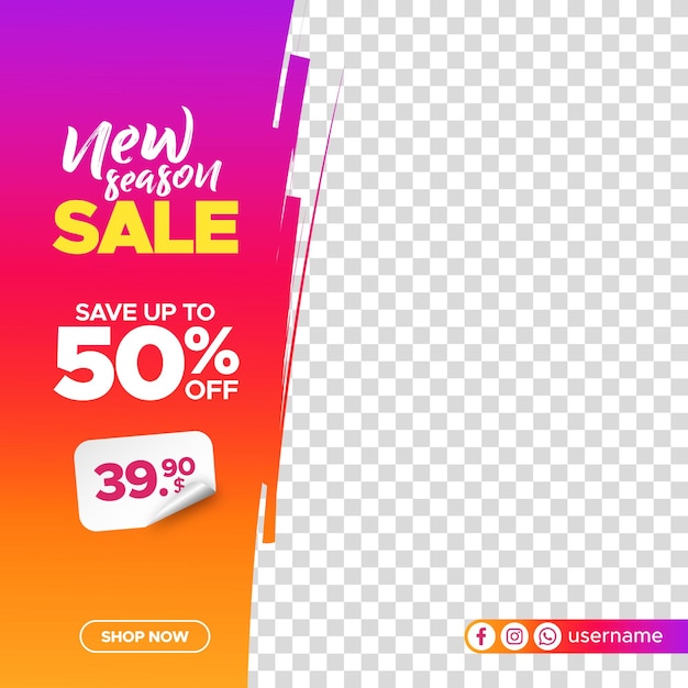 Instagram sale banner discount price tag with abstract frame for web and social media post