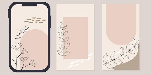 instagram stories in brown boho style. cover templates for social media. vector set