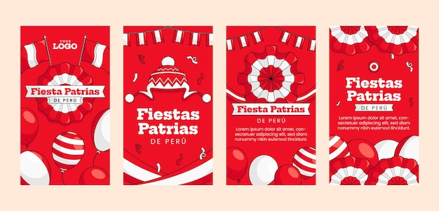 Vector instagram stories collection for peruvian fiestas patrias celebrations