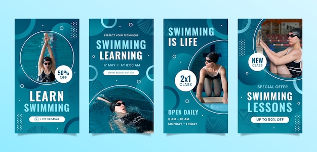 Instagram stories collection for swimming lessons and learning