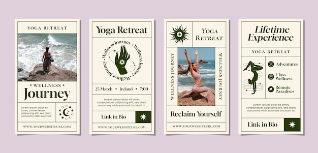 Vector instagram stories collection for yoga retreat and spa