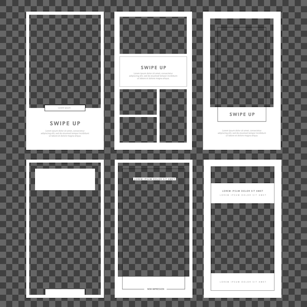 Instagram stories template. Set post frame. 