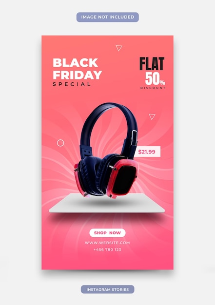 Instagram Stories with Black Friday Concepts and 3d podium tray for gadget or product sale