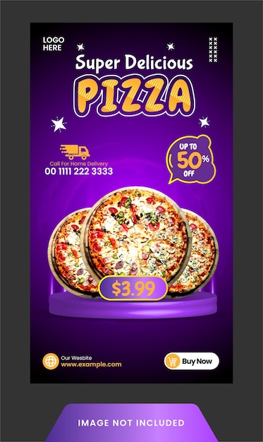 Instagram story post food menu pizza and restaurant background layout for social media template