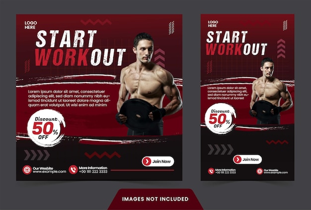 Instagram template workout gym banner or flyer for social media post with brus style