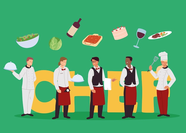 Institution of chefs and waiters for restaurant illustration design